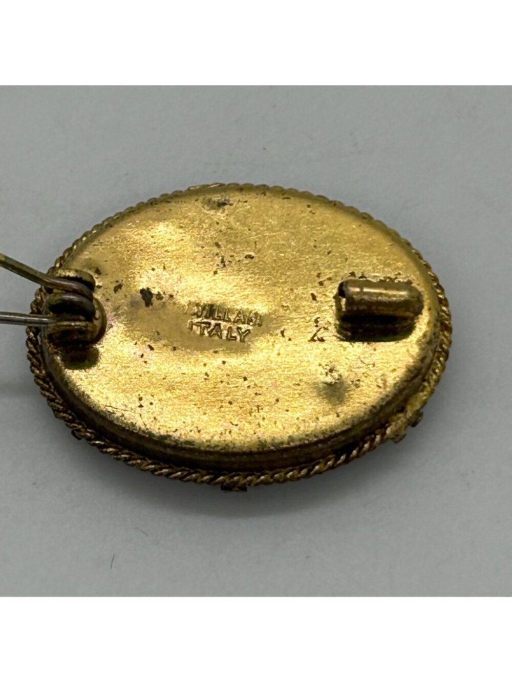 Vintage Micro Mosaic Oval Brooch Floral Gold-Tone C-Clasp Made in Italy - Picture 10 of 16
